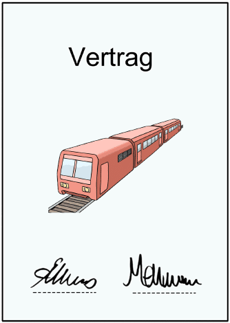 Eine Cartoonzeichung von einem Verkehrs-Vertrag.