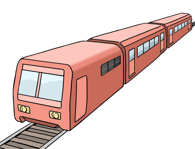 Eine Cartoonzeichung von einem Zug.